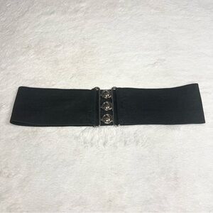 Retro Black Stretch Belt with Silver Buckle Accents